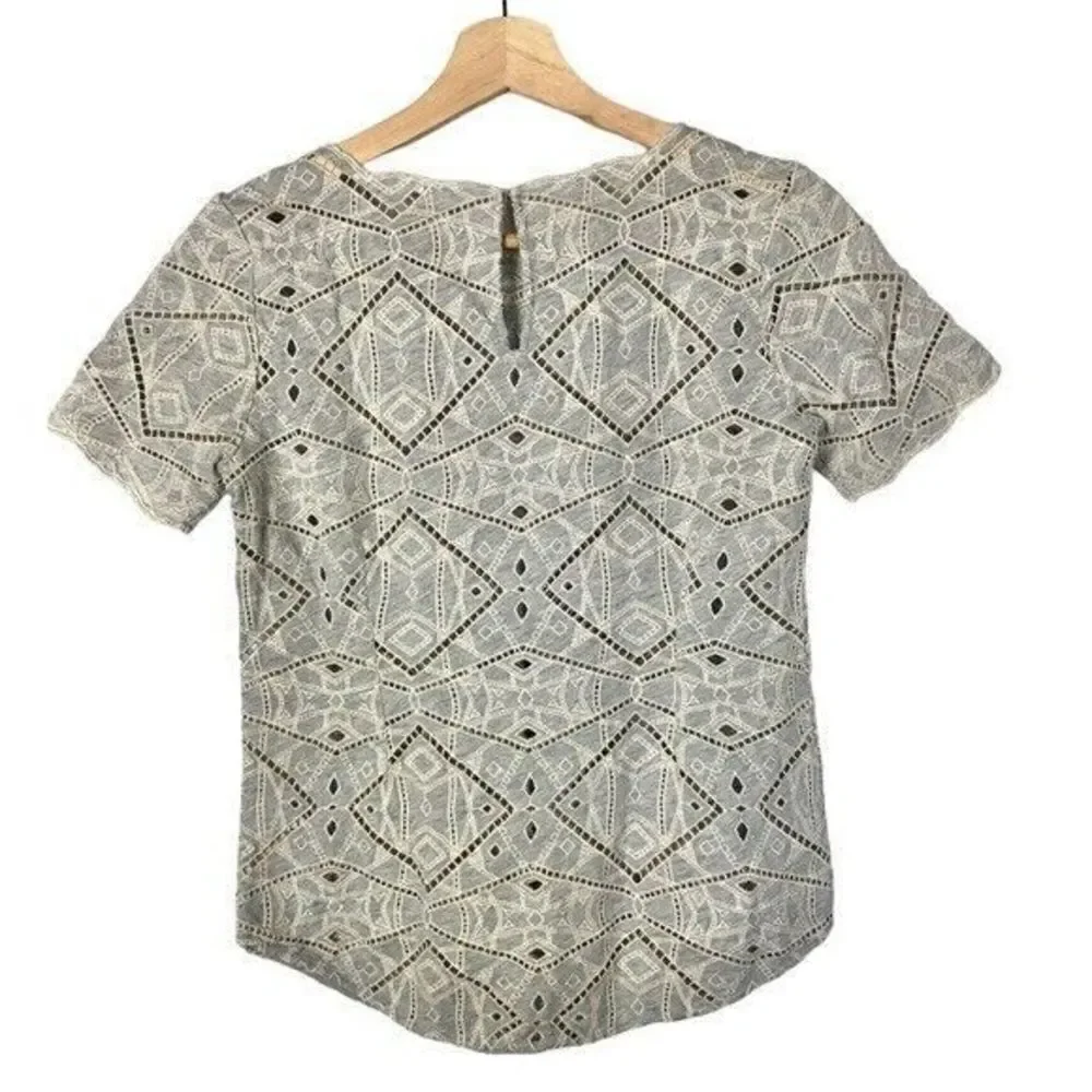 J. Crew Light Gray Eyelet Lace Embroidered Short Sleeve Blouse XXS